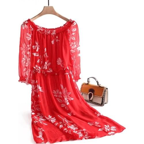 2021 spring and summer new temperament commuting Round Neck Chiffon print 5-sleeve slim womens dress