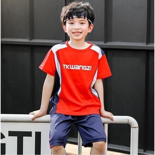 2PC/Sets Summer Childrens Clothing Baby Mesh Short Sleeve Patchwork T-Shirt Boys Sportswear Basketball Suits Kids Teens Clothes