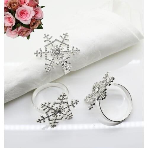 6pcs Rhinestone Napkin Ring Hotel Model Room Napkin Buckle Napkin Ring Christmas Decoration Snowflake Circle Wedding Party Deco