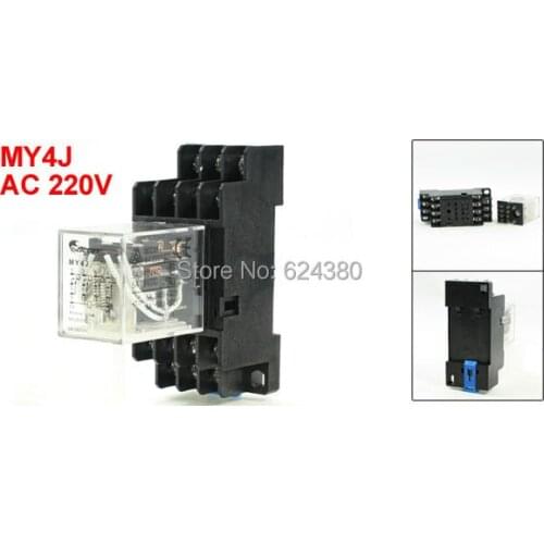 AC 220V Coil 5A 250V AC / 28V DC 4PDT 4P2T General Purpose Power Relay MY4J 14 Pin w Base Socket