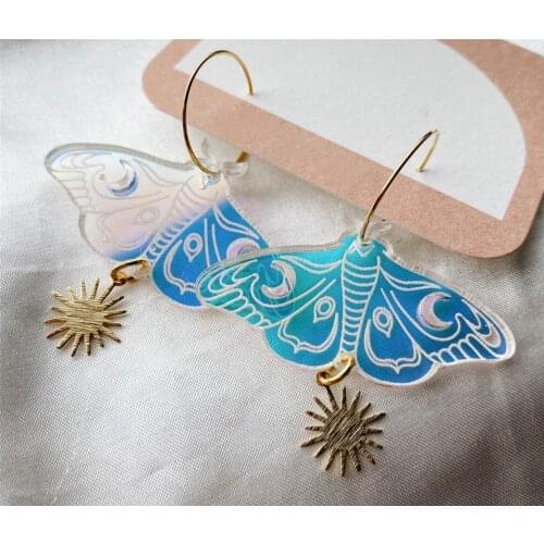 The acrylic moon moth earring - Iridescent/black/gold mirror Boho Hippie Bohemian Celestial Witchy Metaphysical Jewelry