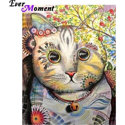 Ever Moment Diamond Painting Handmade Round Face Cat Picture Of Rhinestone Cross Stitch 5D DIY Mosaic Diamond Embroidery ASF1088