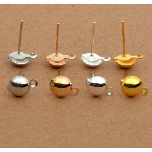 Free Shipping 100Pcs Half Ball Stud Earring Posts Earwire Jewelry 4-10mm Gold Silver For Jewelry Making Craft DIY Fashion