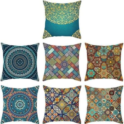 Boho Indian Mandala Watercolor Printing Cushion Printing Car Sofa Pillow Cover Pillow Cover Home