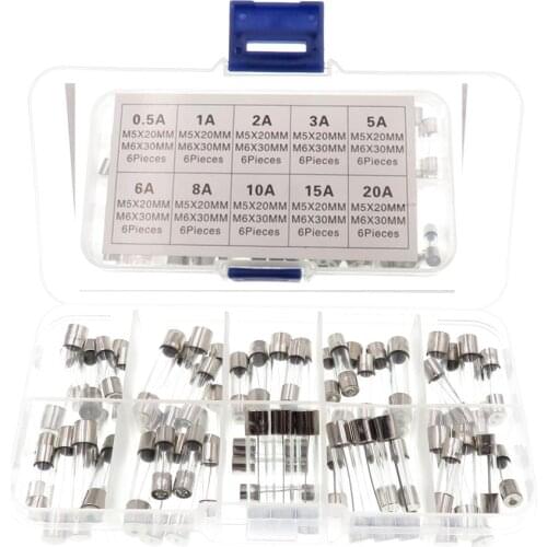 60pcs 6x30mm Fast-blow Glass Fuses Quick Blow Car Glass Tube Fuses Assorted Kit Amp And 5*20mm Glass Tube Fuses