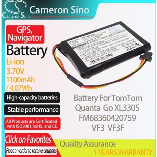 CameronSino Battery for TomTom Quanta Go XL330S fits TomTom FM68360420759 VF3 VF3F GPS,Navigator battery 1100mAh 3.70V Li-ion