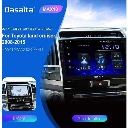 Dasaita 10.2" Android 10.0 Auto Car 1 Din Radio for Toyota Land Cruiser LC200 2008 to 2015 GPS Unit Navigation 64GB 4G 1280*720