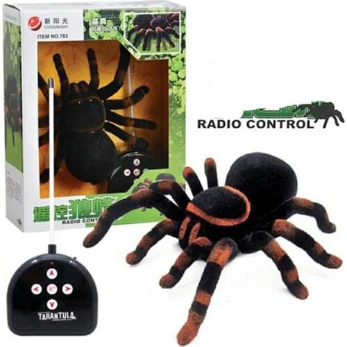 Electronic Pet Remote Control Simulation Tarantula Eyes Shine Smart Black Spider 4Ch Halloween RC Tricky Prank Scary Toy gift