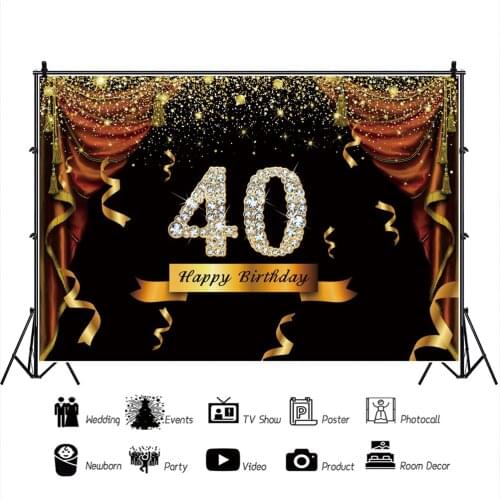 Happy 40th Birthday Portrait Photography Backdrop Decor Celebration Party Photo Background Studio Photocall Props