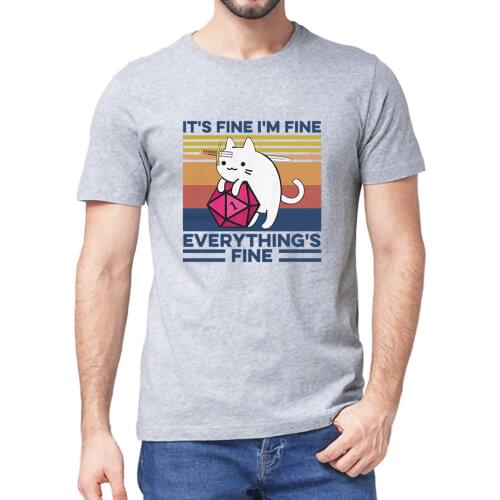 Unisex 100% Cotton Its Fine I'm Fine Everything is Fine Cat with Knife Hug Dungeon Funny Gift Summer Mens T Shirt Women Tee