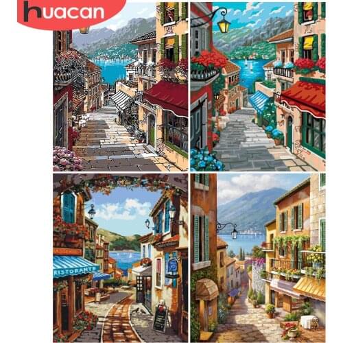HUACAN Paint By Number Town Landscape Drawing On Canvas HandPainted Painting Art Gift DIY Pictures By Number Kits Home Decor