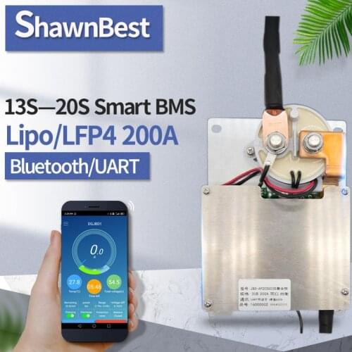 Smart bms 200a li-ion bluetooth module LFP4 13s 14s 15s 16s 17s 18s 19s 20s LiFePo4 li-ion battery pack pcm