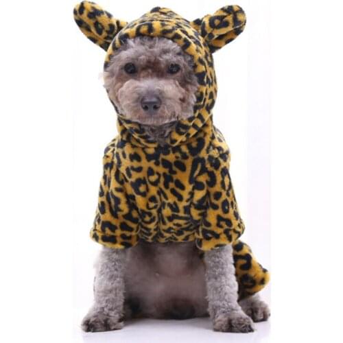 Pet Dog Halloween Leopard Costume Pet Hoodie Coat For Dogs and Cats Funny Warm Apparel Cute Hooded Jumpsuit Jacket Dog Outfits