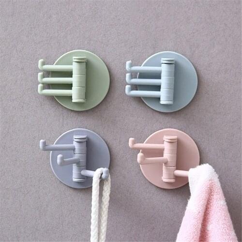 4PCS Kitchen Rotating Hook Multifunctional Punch-free Storage Hooks Bathroom 3 Branch Invisible Wall Hooks Towel Hook