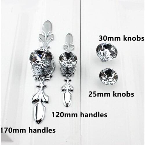 Glass crystal kitchen cabinet drawer handles knobsilver chrome dresser cupboard door pull modern fashiom furniture hardware knob