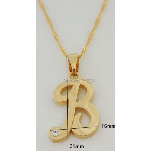 Min order 10$/ - YELLOW GOLD OVERLAY 18" TWIST NECKLACE& 26 LETTERS ALL HAVE LETTER B INITIAL PENDANT CZ/Great Gift