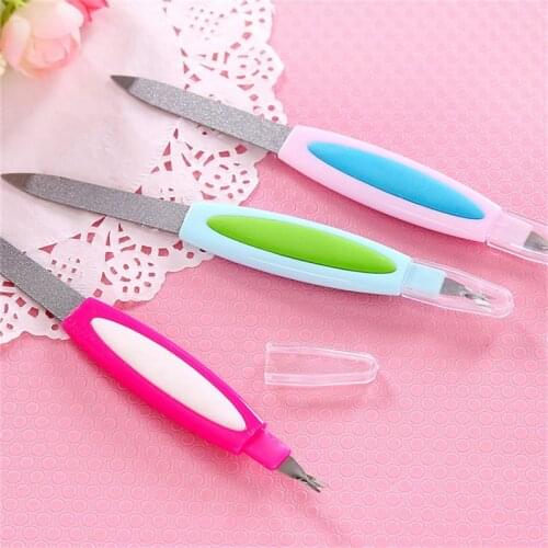 Multi-functional Stainless Steel Nail File Buffer Double Side Grinding Rod Manicure Pedicure Scrub Nails Art Cuticle Pusher Tool
