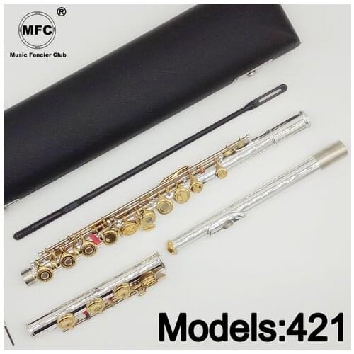Music Fancier Club Flute 421 Engraving Hand Carved Keys Gold Plating Flutes B Leg Open Holes 17 Gold Keys
