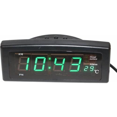 Desktop Digital Led Alarm Clocks with indoor Temperature Hourly Chime Function 12/24 Hours Green Luminova Electronic Alarm Clock