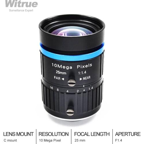 Witrue HD 10 Mega Pixel 25mm CCTV lens C Mount F1.4 IR 1" 1:1.4 for Security Camera IP Surveillance Cameras