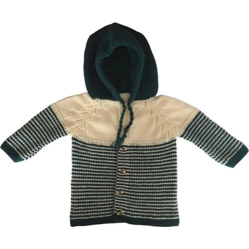 Pafuli Hand-Knitted Double Color Hooded Cardigan (2-4 years)