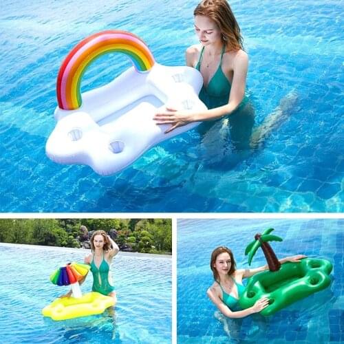 Swimming Ring Summer Pool Party Bucket Inflatable Pool Float Beer Drinking Cooler Table Bar Tray Beach Rainbow Cloud Cup Holder