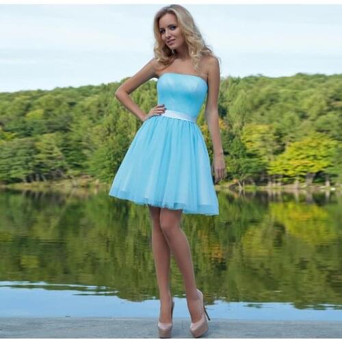 Simple Sky Blue Tulle Women Dress To Birthday Party Pretty Ruffles Mini Short Prom Gowns 2021 Custom Made