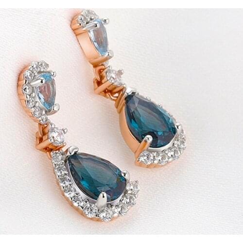 DysonJewelry 925 Sterling Silver Gemstone Earrings For Women Nano Blue Topaz Lovely Ear Drop Love Anniversary Gift Fine Jewelry