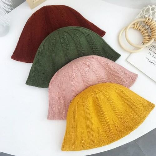 Ins Straight Knit Woolen Hat for Women Autumn and Winter All-Matching Artistic Bucket Hat Solid Color Leisure Basin Hat Fashion