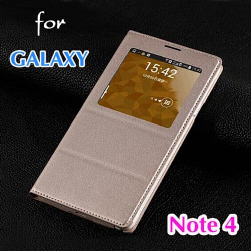 Smart View Auto Sleep Function Back No Chip Leather Case Flip Cover Holster For Samsung Galaxy Note 4 N9100 Bags No chip