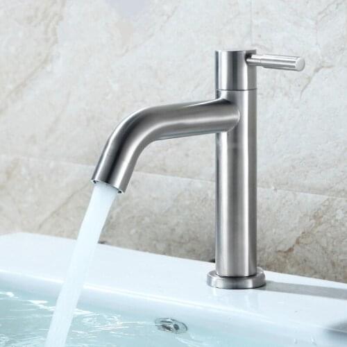 Bathroom Basin Sink Faucet Stainless Steel Single Cold Water Tap Quickly Open Type Single Handle Wash Basin Faucet Deck Mounted