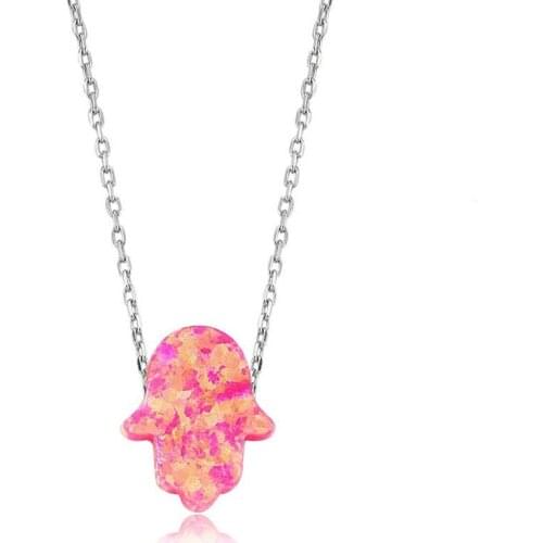 Tevuli 925 Sterling Silver Pink Opal Fatma Hand Lady Necklace