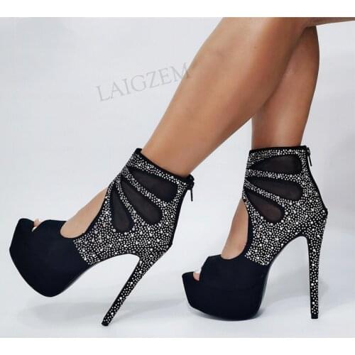 DOBANER SUPER Women Pumps Peep Toe Studded Platform Zip Up Stiletto High Heels Cosplay Wedding Shoes Woman Plus Size 42 46 47