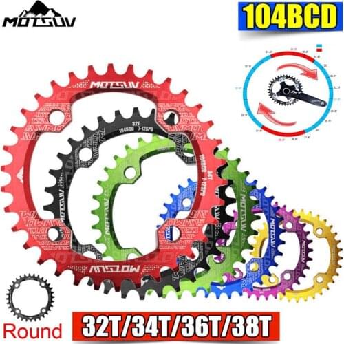 MOTSUV Bicycle Crank 104BCD Round Shape Narrow Wide 32T/34T/36T/38T MTB Chainring Bicycle Chainwheel Bike Single Sprocket Cranks
