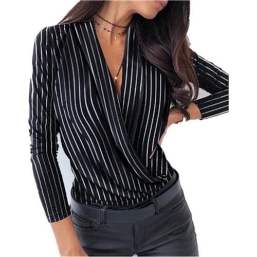 Sexy Blouse Shirt Women Fashion Ladies Pullover V-Neck Print Elegant Casual Autumn Winter Long Sleeve Tops Streetwear Ropa Mujer