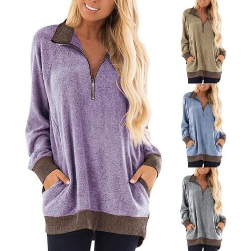 Plus Size XXL Women Sweatshirt Casual Polo Neck High Half Zip Long Sleeve Pullover Running Warm Jacket Comfortable Autumn Clothe