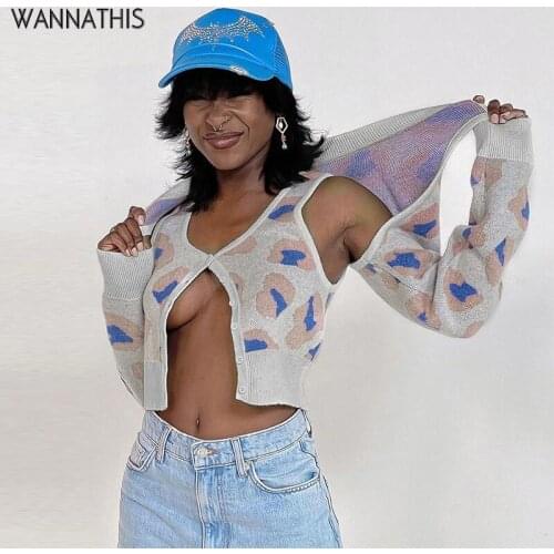 WannaThis Knitted Printing Sleeveless Cropped Tops For Women Button Spring Outfit Tank Cute Sexy E-Girl Harajuku Camisole 2021