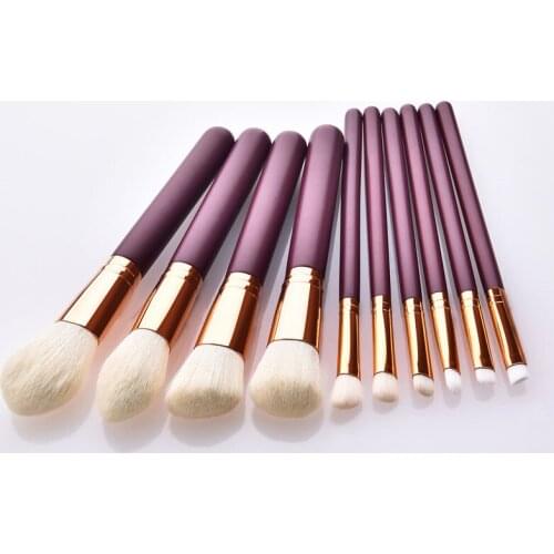 10pcs/lot Makeup Brushes Set purplish red Handle For Eyeshadow Big Flame Blusher make up Brush kit Powder Foundation T10170