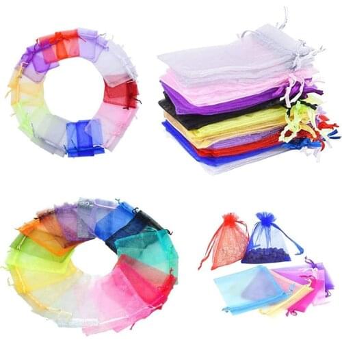 100Pcs Organza Bag Jewelry Packaging 7x9cm Exquisite Gift Bags Drawstring Pouches Wedding Party Goodie Yarn Packing Favor Pouch