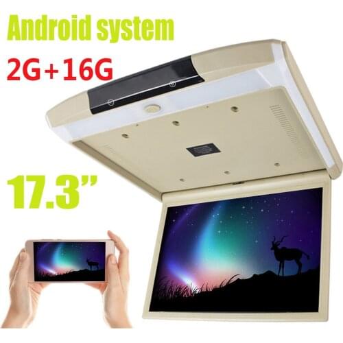17.3 Inch Car Roof Flip Down Ceiling Mount Android 8.1 Monitor Support HD 1080P IR FM Transmitter USB SD HDMI Built Speaker Micr