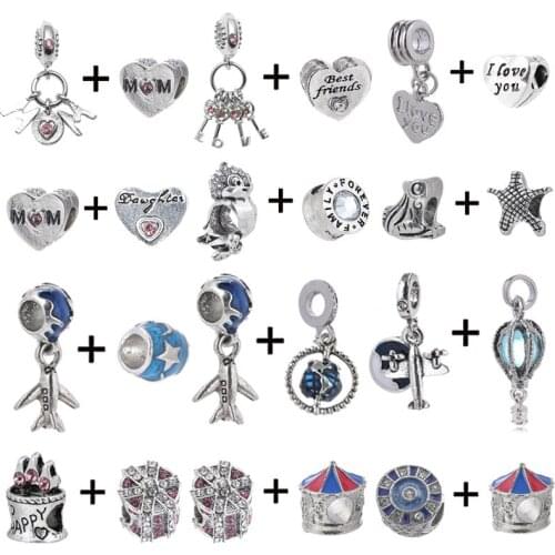 2Pcs/Lot New Arrival Silver Plated Letter MOM Charms Pendants Fit Brand Bracelets For Women Forever Love Heart Jewelry Making