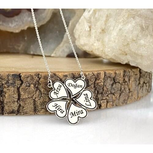 5 Five Is Clover Heart Leaf Family Necklace Silver Necklace