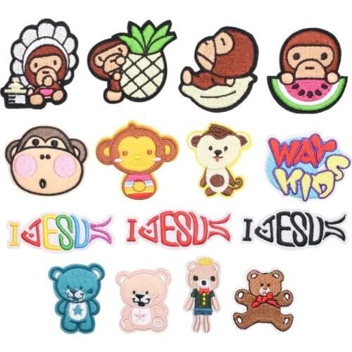 50pcs/lot Cartoon Animals Monkey Embroidery Patches Letters Clothing Decoration Accessories Diy Iron Heat Transfer Applique