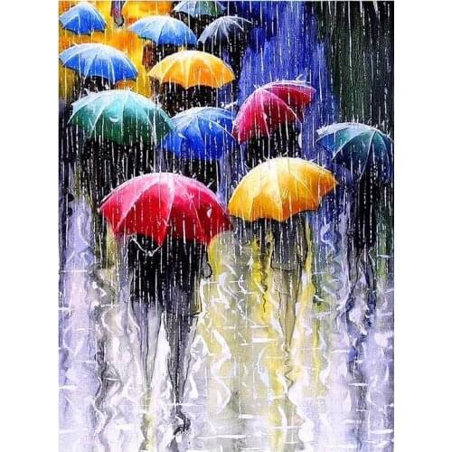 5D DIY Diamond Painting Raining Street Umbrella Diamond Embroidery Cross Stitch Needlework Rhinestone Mosaic Home Decor Gift