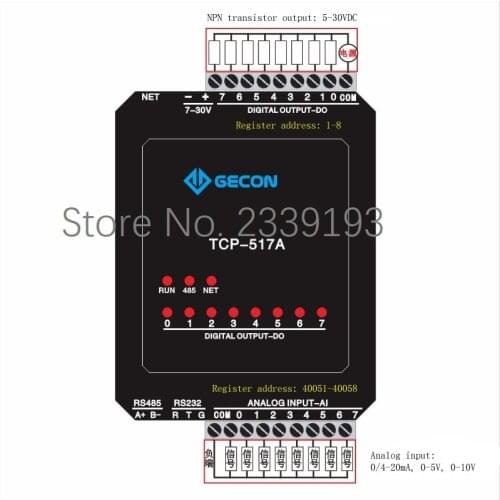 8-analogue channel 4-20mA access to network Ethernet procurement module Modbus TCP 8-transistor output