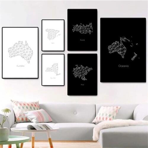 Abstract World Map Geometric Line Wall Art Posters And Prints Black White Canvas Painting Nordic Pictures For Living Room Decor