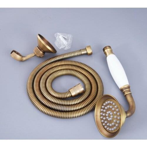 Antique Brass Hand Held Shower Head Wall Holder Bracket 1.5M Hose Set Water Saving Bathroom Handheld Sprayer ahh114