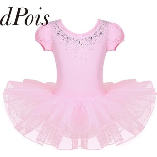 Tutu Ballet Dress Kids Girls Dance Wear Sparkly Rhinestones Gymnastics Leotard Mesh Tutu Dress Ballerina Stage Dance Costume