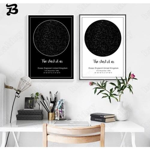 Black and White Canvas Painting Modern The Uk Map and Moon Posters and Prints Nursery Wall Art Pictures for Bedroom Home Decor
