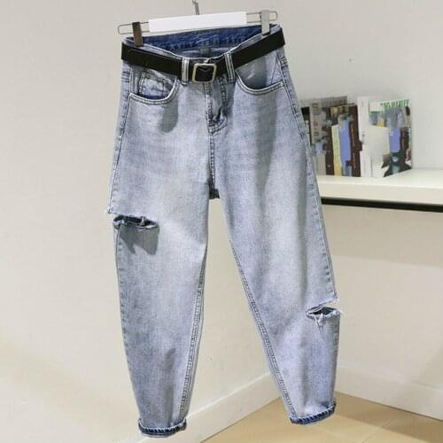 Boyfriend Jeans For Women High Waist Harem Jeans Woman Pantalon Femme BF Style Casual Ripped Hole Washed Loose Denim Pants